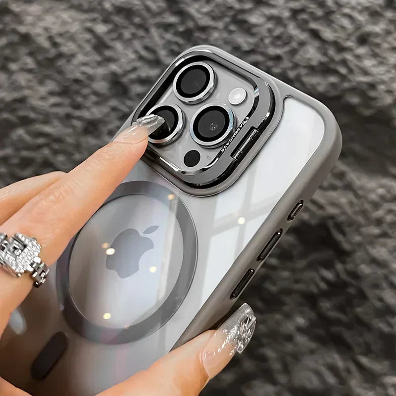 Luxury Magnetic Shockproof Phone Case For iPhone 16 17 15 14 13 12 11 Pro Max Funda For Magsafe Stand Glass Lens Protector Cover